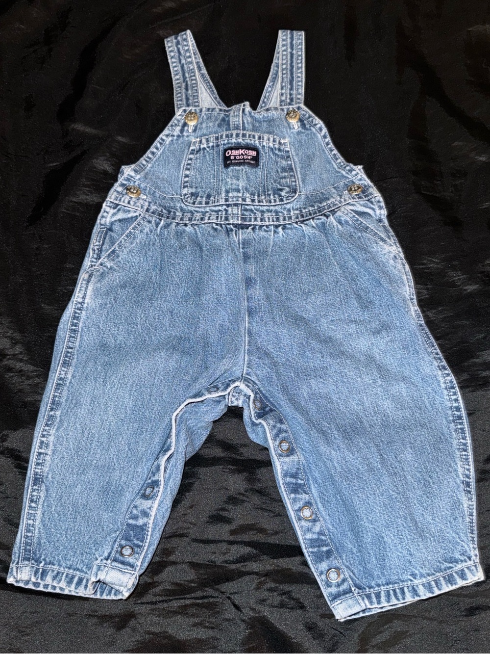 Vintage OshKosh B’Gosh Denim Baby Overalls Snap Leg Carpenter Romper 18M